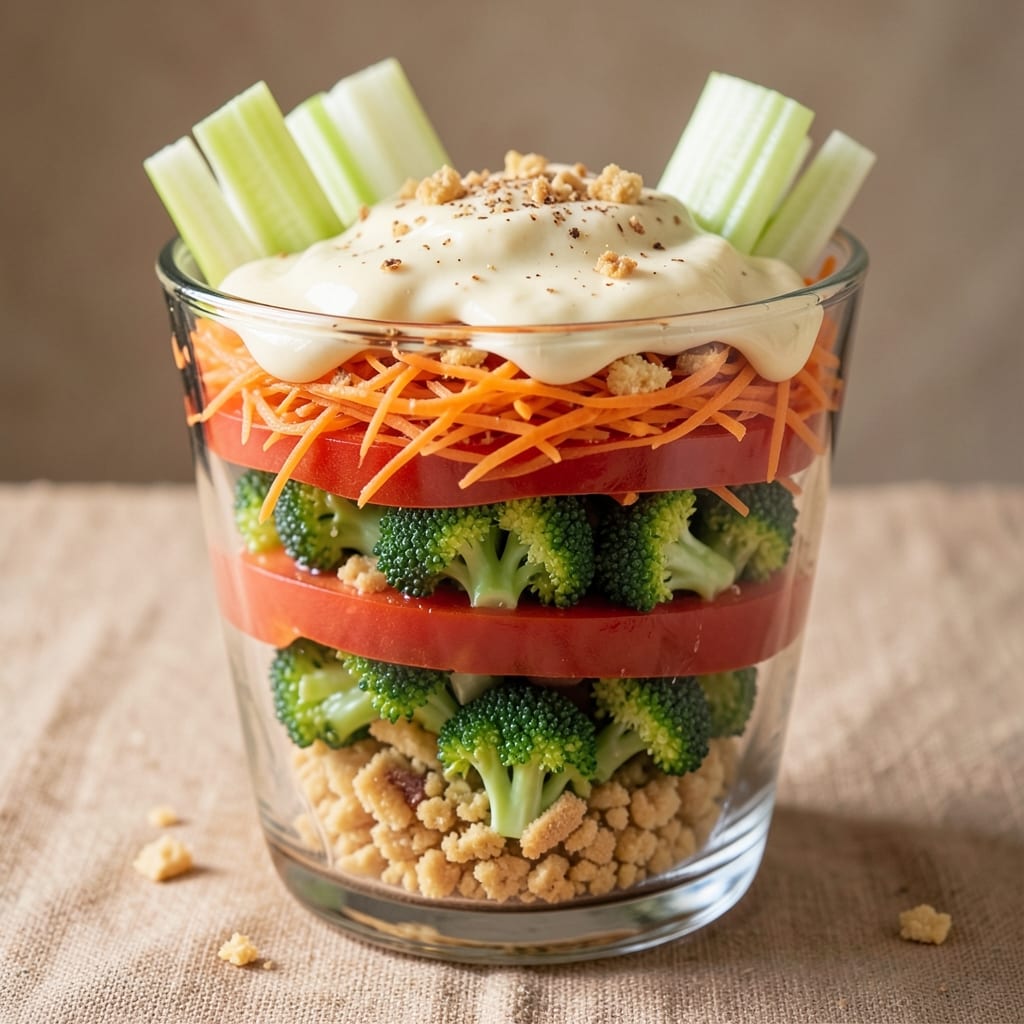 7-Layer Salad With Broccoli Recipe: Crispy Celery and Creamy Ranch Stack