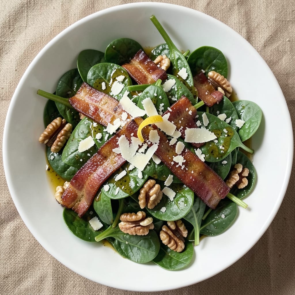 Alton Brown's Spinach Salad Recipe: Crispy Bacon and Creamy Parmesan Fusion