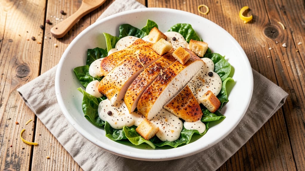 Baked Chicken Caesar Salad Recipe: Golden Crisp Bites Over Creamy Ranch Bliss