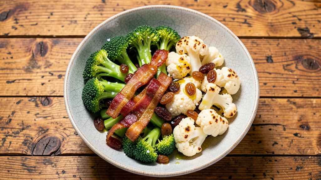 Broccoli Cauliflower Bacon Raisin Salad Recipe: Sweet-Savory Crunch in Every Bite