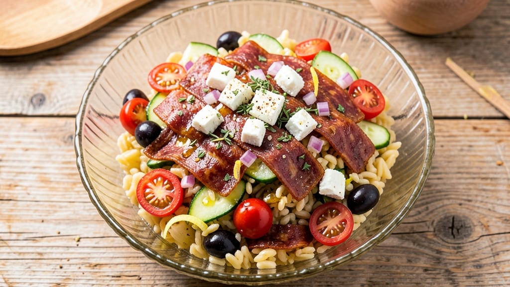 Greek Pasta Salad With Salami Recipe: Mediterranean Crunch Meets Savory Bite