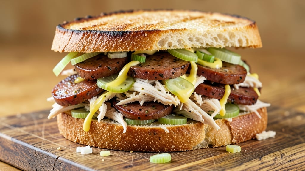 Boudin Chicken Salad Sandwich Recipe: Crispy Celery Crowns Over Smoky Cajun Bite