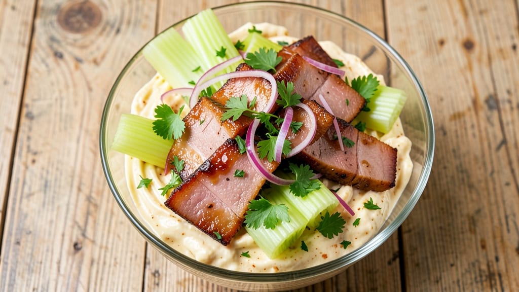 Brobecks BBQ Ham Salad Recipe: Crisp Celery Crowns Over Creamy Mustard-Dill Bliss