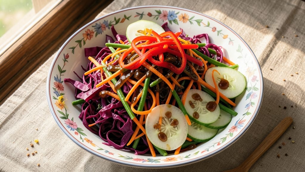 Burmese Rainbow Salad Recipe: Tangy Tamarind Dressing with Crunchy Greens and Nuts