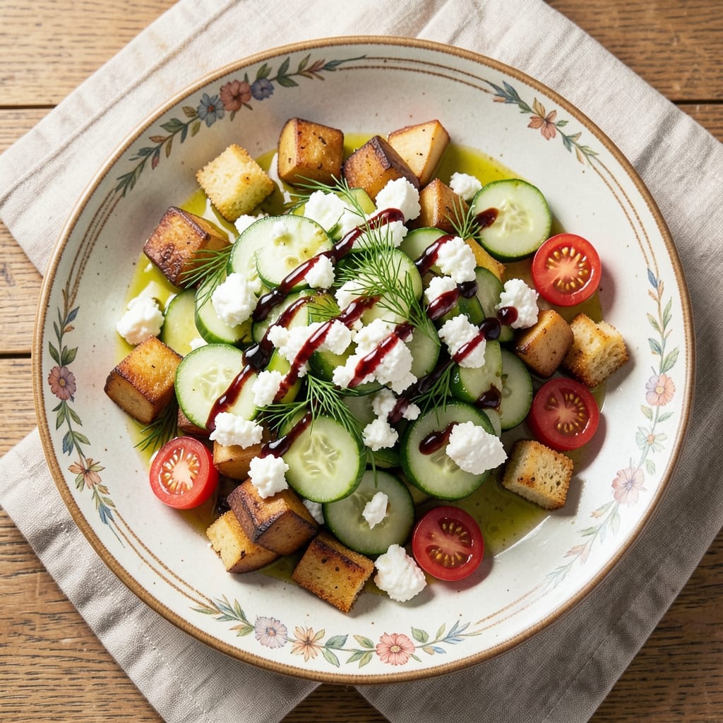 ABC Pizza Greek Potato Salad Recipe: Crispy Feta and Cucumber Stacks With Zesty Vinaigrette