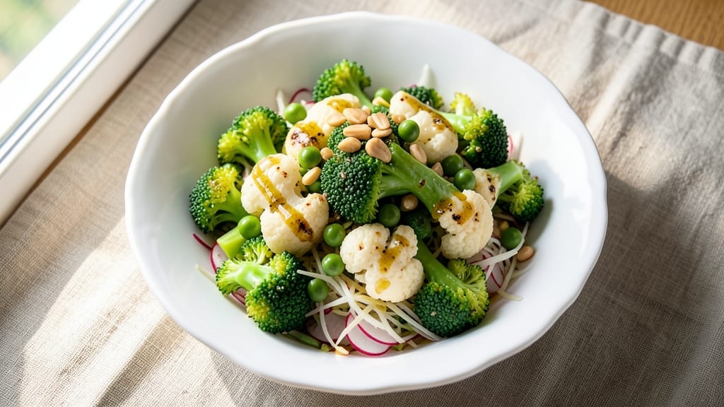 Broccoli Cauliflower Pea Salad Recipe: Crunchy Tri-Color Power Bowl