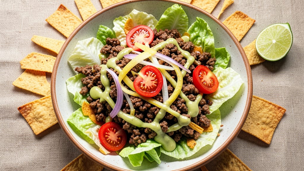 Authentic Taco Salad Recipe: Crunchy Shells Loaded With Spiced Beef and Zesty Lime