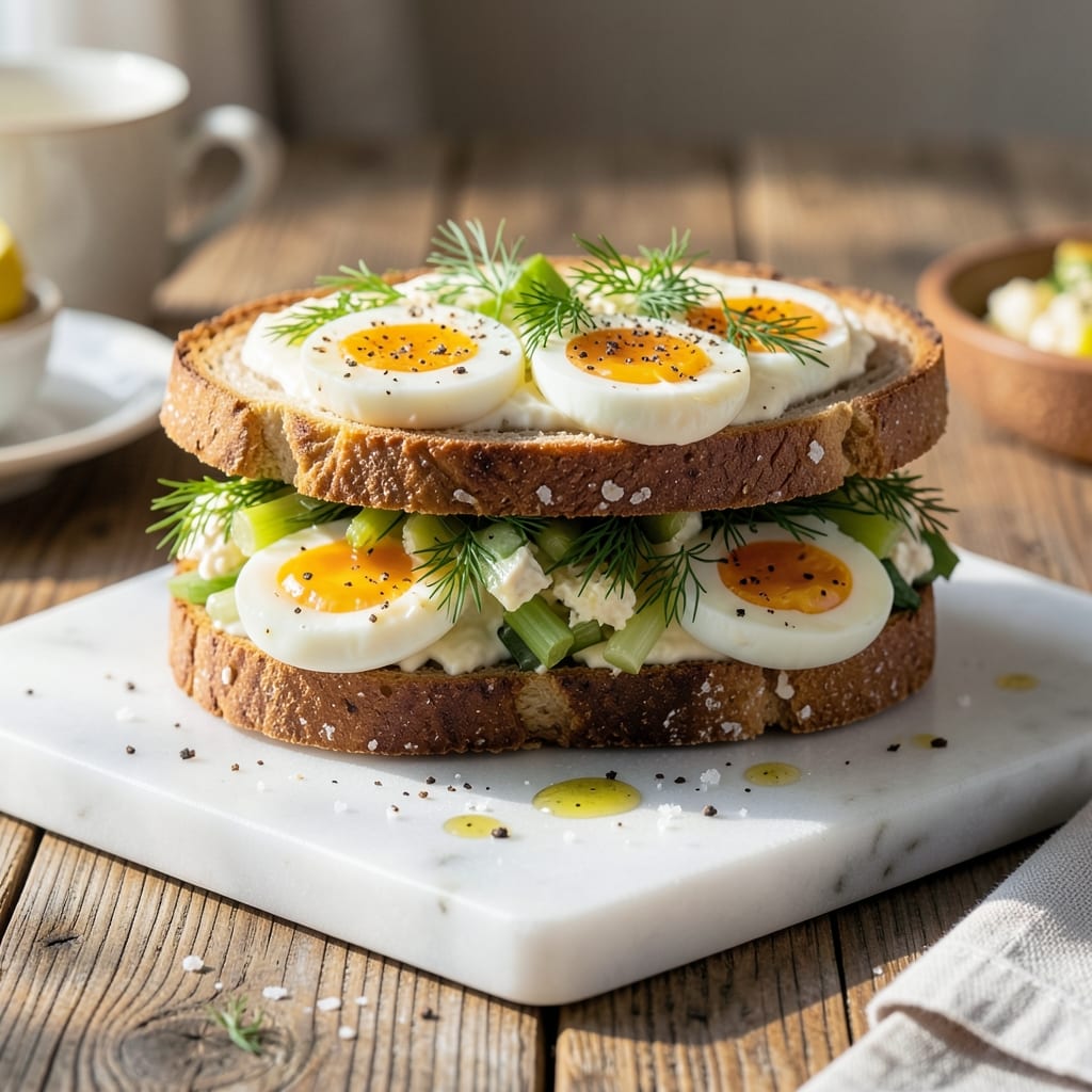 Afternoon Tea Egg Salad Sandwich Recipe: Celery-Dill Crunch With Light Mayo Magic